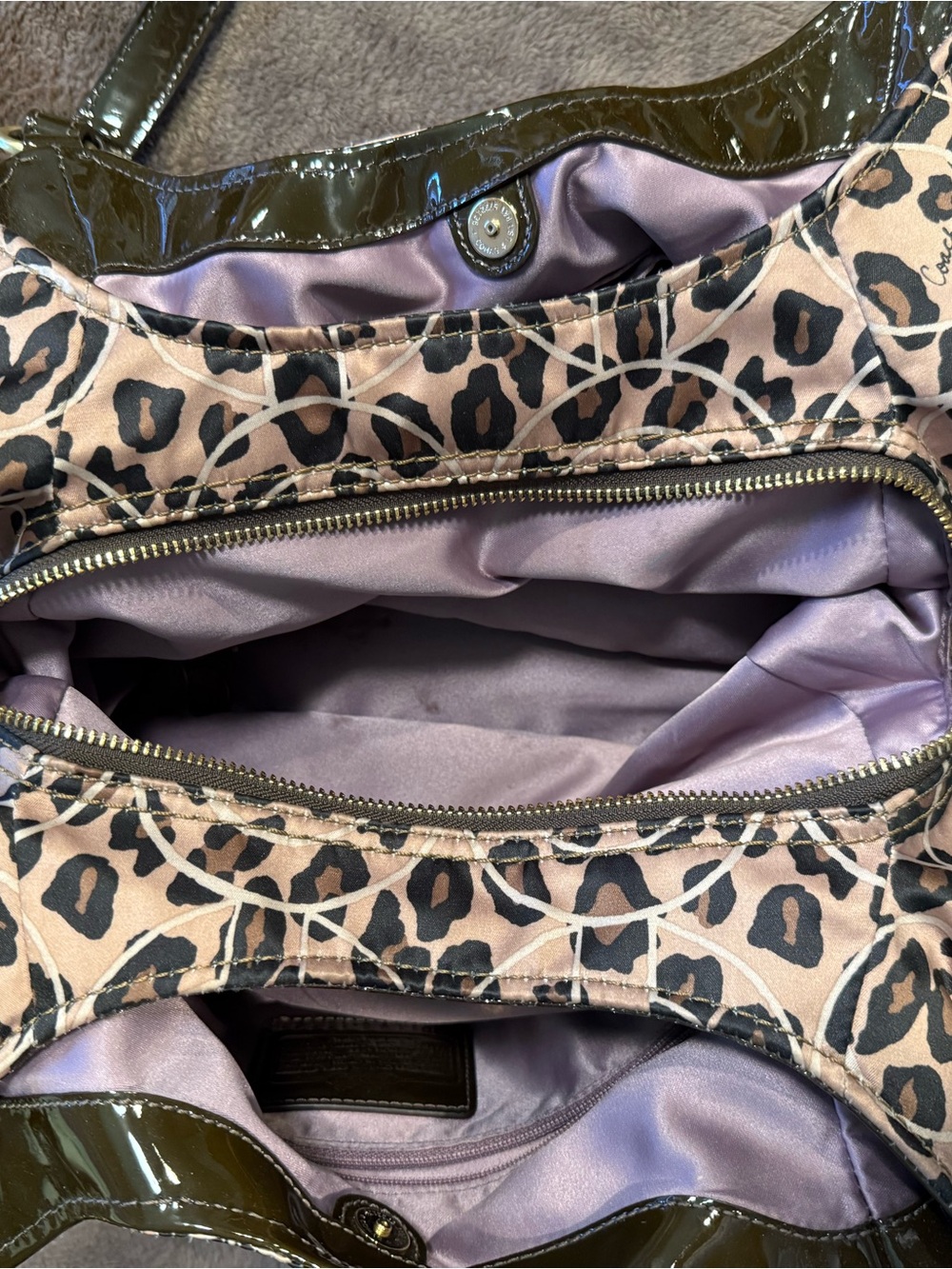 Coach Leopard Print Shoulder Bag with Dark Brown Patent Handles - Picture 5 of 5